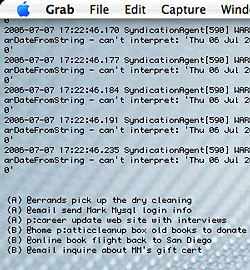 Displaying a system log, the output of todo.sh listpri and a remind calendar on the Mac OS X Desktop using GeekTool